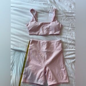 Cotton On Ribbed Light Pink Lounge Bra & Bike Shorts Set